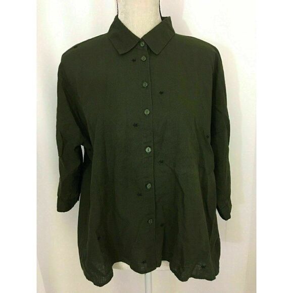 Velvet Heart Womens Olive Green Blue Star Long Sleeve Oversized Cotton Top Small - Picture 1 of 6